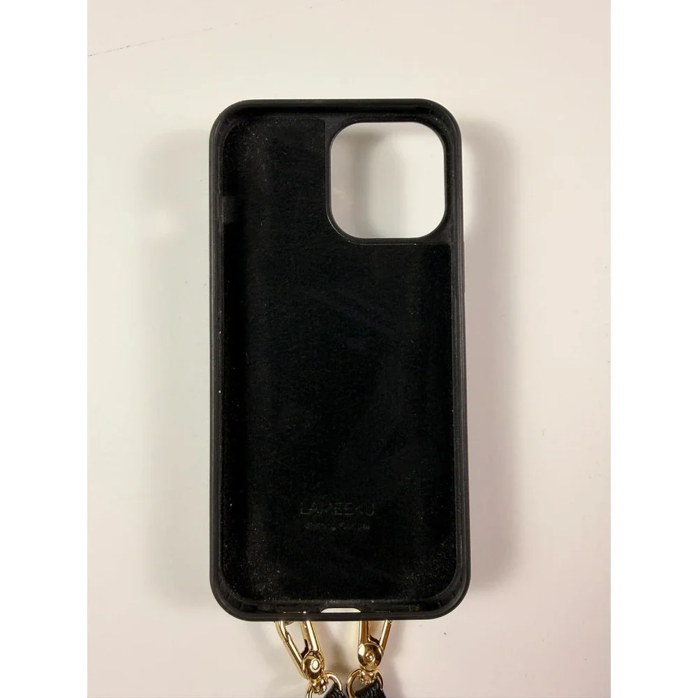 iPhone 13 Pro Max Crossbody Wallet Case Black Pebbled Leather Card Holder - Picture 4 of 6
